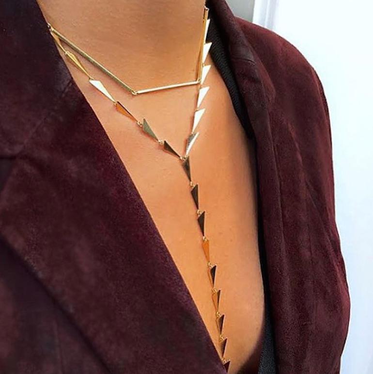 Women's or Men's 18 Karat Yellow Gold Matchstick Line Necklace