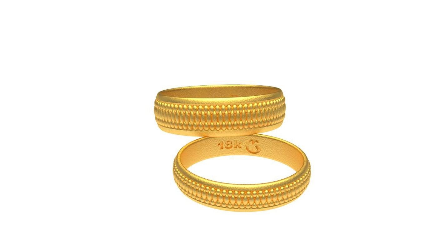 For Sale:  18 Karat Yellow Gold Matte Wedding Rings Bridal Set 3