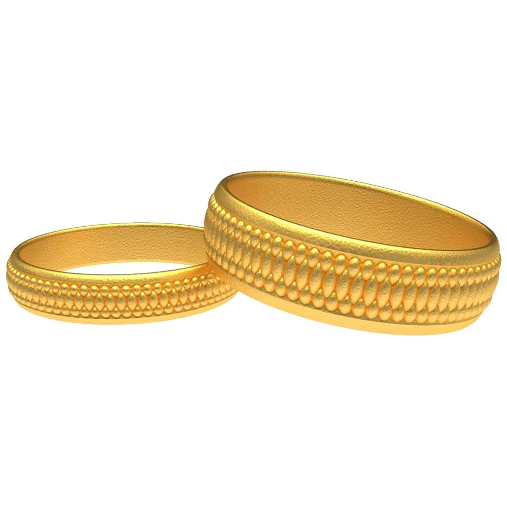 For Sale:  18 Karat Yellow Gold Matte Wedding Rings Bridal Set