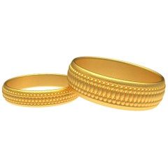 18 Karat Gelbgold Matte Hochzeitsringe Braut-Set