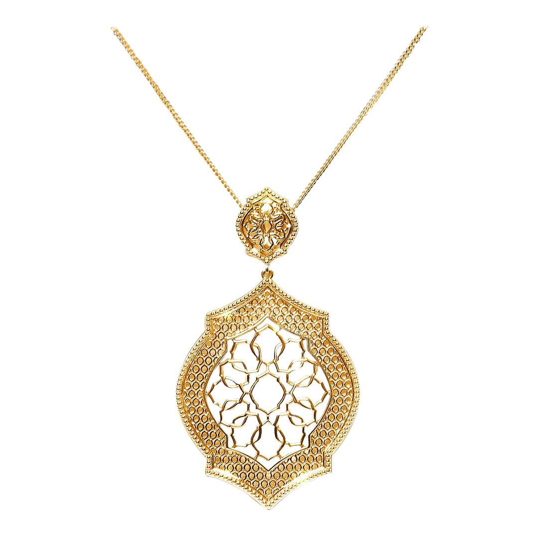 18 Karat Yellow Gold Mauresque Pendant and Chain Necklace Natalie Barney For Sale