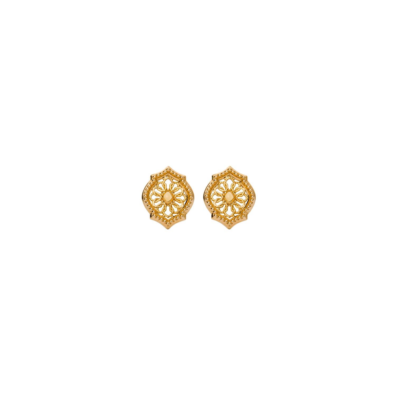 Part of the brand new 'Mauresque' collection by Natalie Barney, these earrings features a  Moorish inspired stud fitting for a classical yet unusual look. 

Made in 18 karat yellow gold.  Please request the video for an even closer view of these