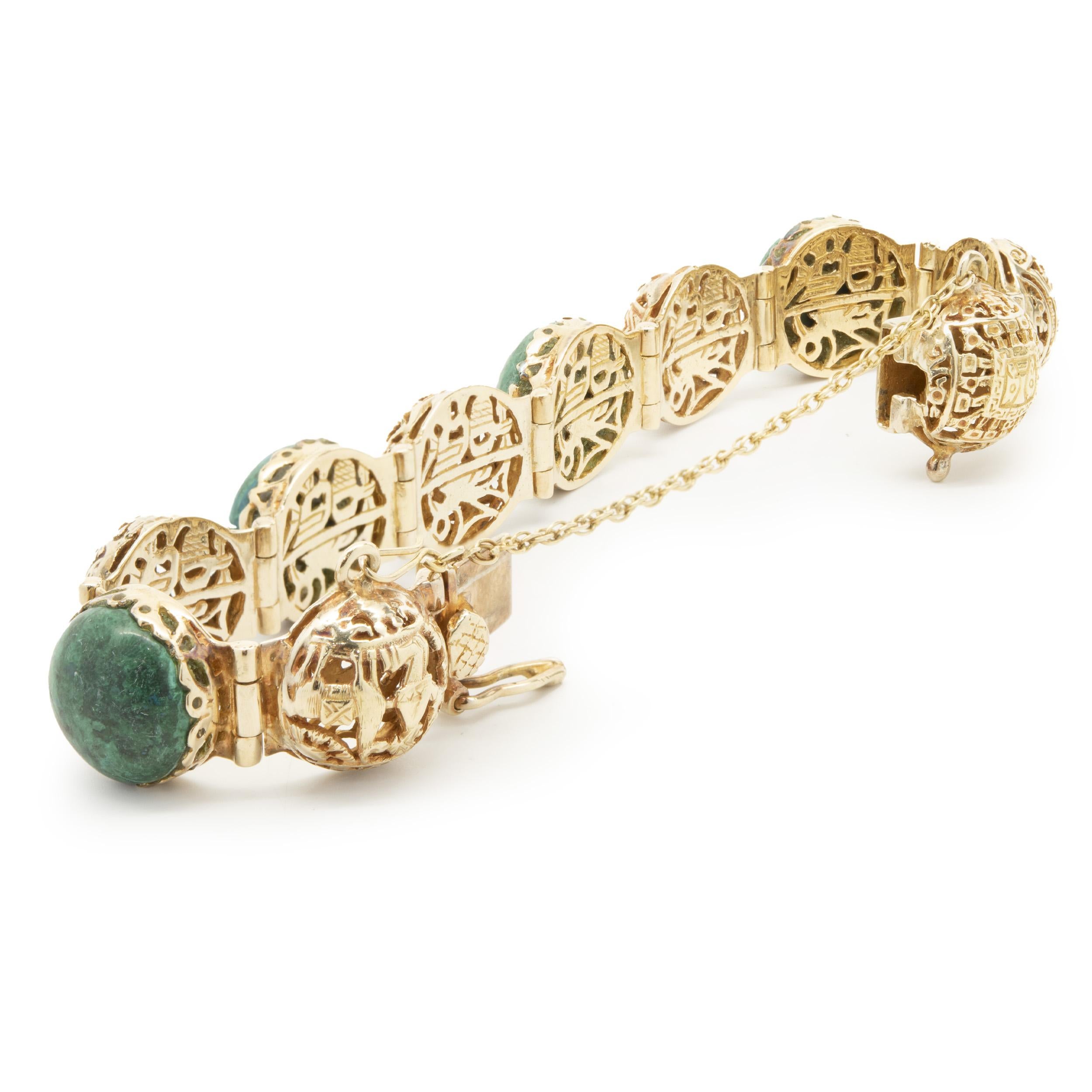18 Karat Yellow Gold Mayan Turquoise Link Bracelet In Excellent Condition In Scottsdale, AZ