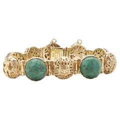 18 Karat Yellow Gold Mayan Turquoise Link Bracelet