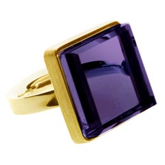 Featured in Vogue Yellow Gold Men Art Deco Style Ring with Amethyst