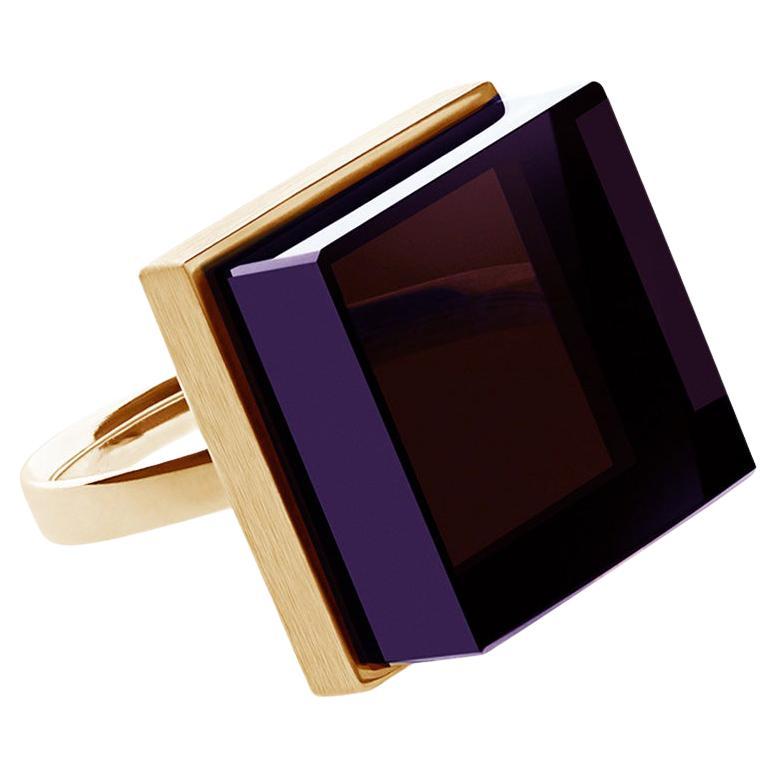Featured in Vogue Yellow Gold Men Art Deco Style Ring with Amethyst For Sale