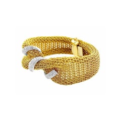 18 Karat Yellow Gold Mesh Diamond Bracelet