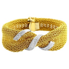 18 Karat Yellow Gold Mesh Diamond Bracelet