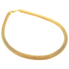 18 Karat Yellow Gold Mesh Tube Stiff Necklace