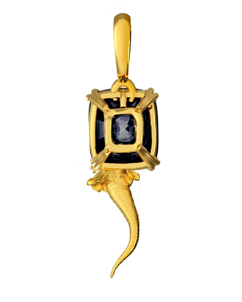 Yellow Gold Contemporary Pendant Necklace with Four Carats Cushion Sapphire For Sale 9