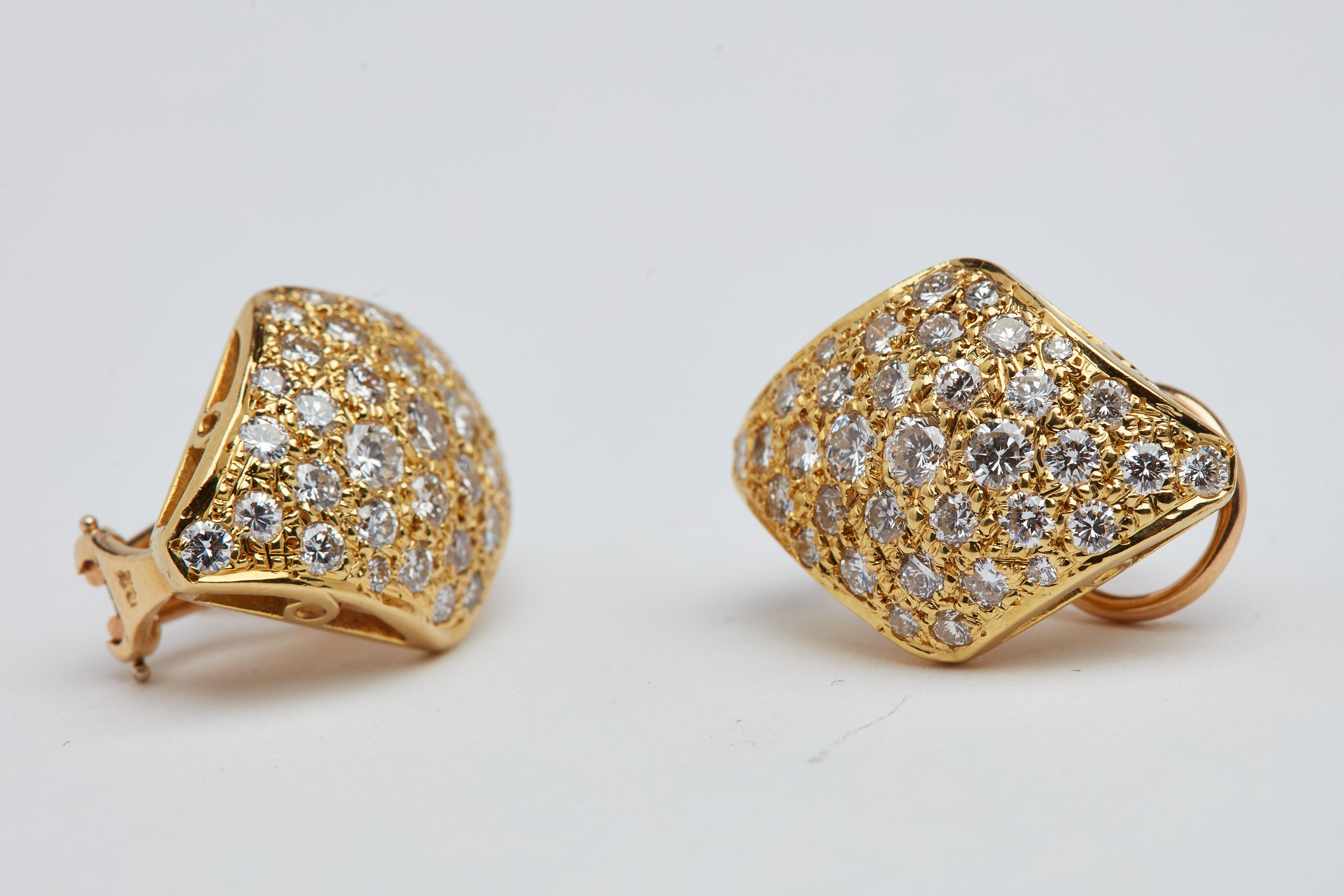 18 Karat Yellow Gold Micro Pave Earrings with 4.50 Carat of White Diamonds In Good Condition In New York, NY