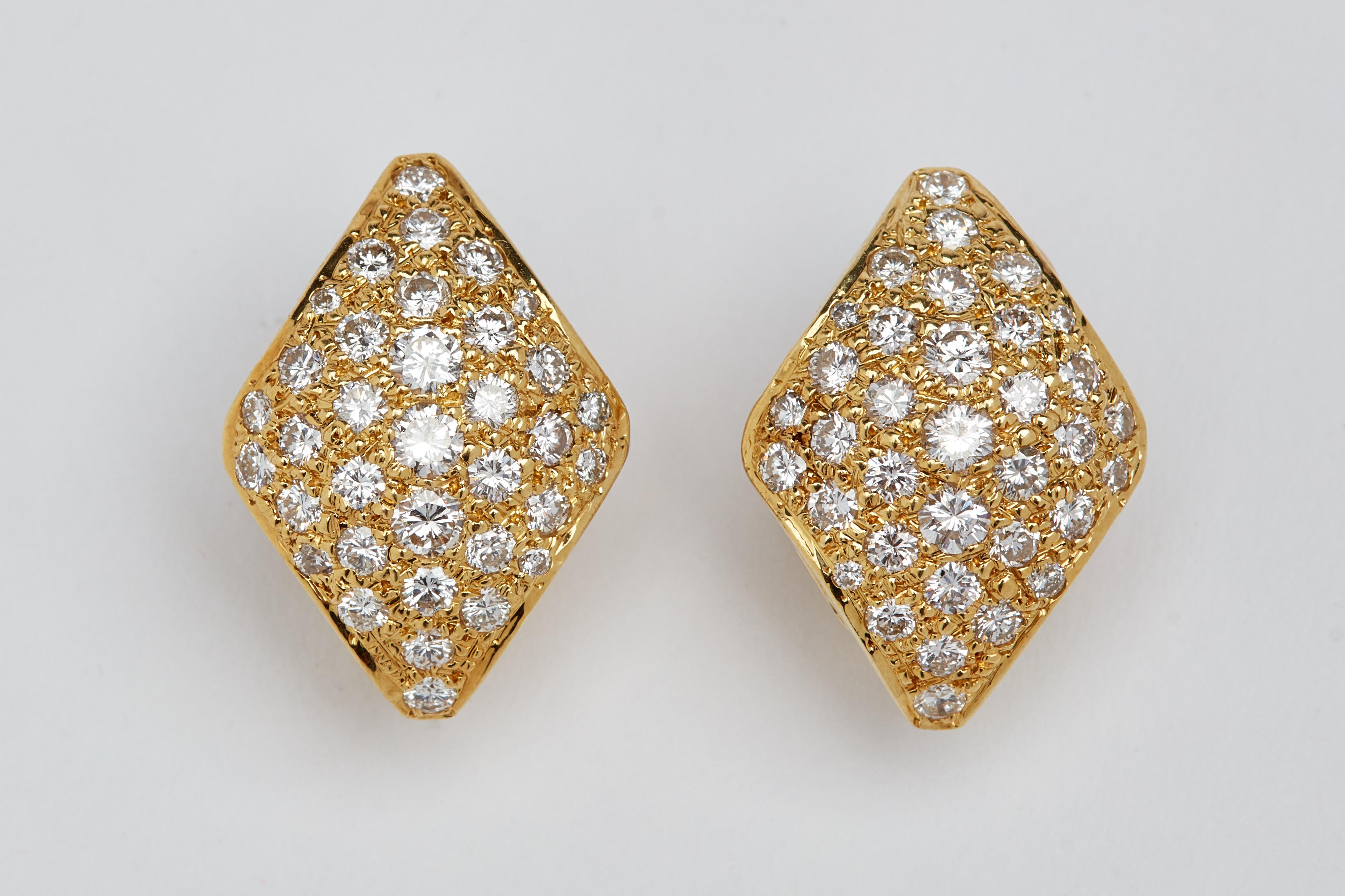 18 Karat Yellow Gold Micro Pave Earrings with 4.50 Carat of White Diamonds 2