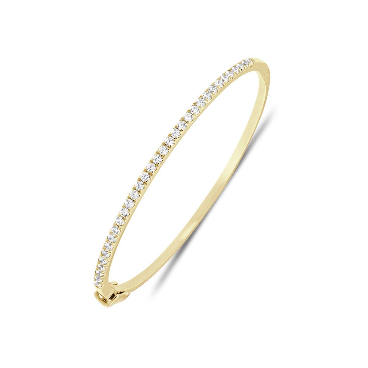 Taille ronde Bracelet jonc en or jaune 18 carats à micro-pinces avec diamants de 1 carat en vente