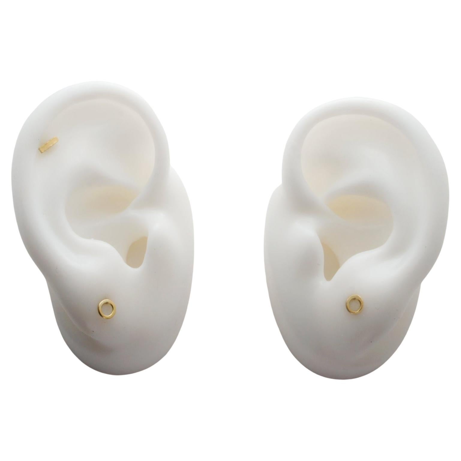 Artisan 18-Karat Yellow Gold  Mix and Match Forging Mini Circle Earrings For Sale