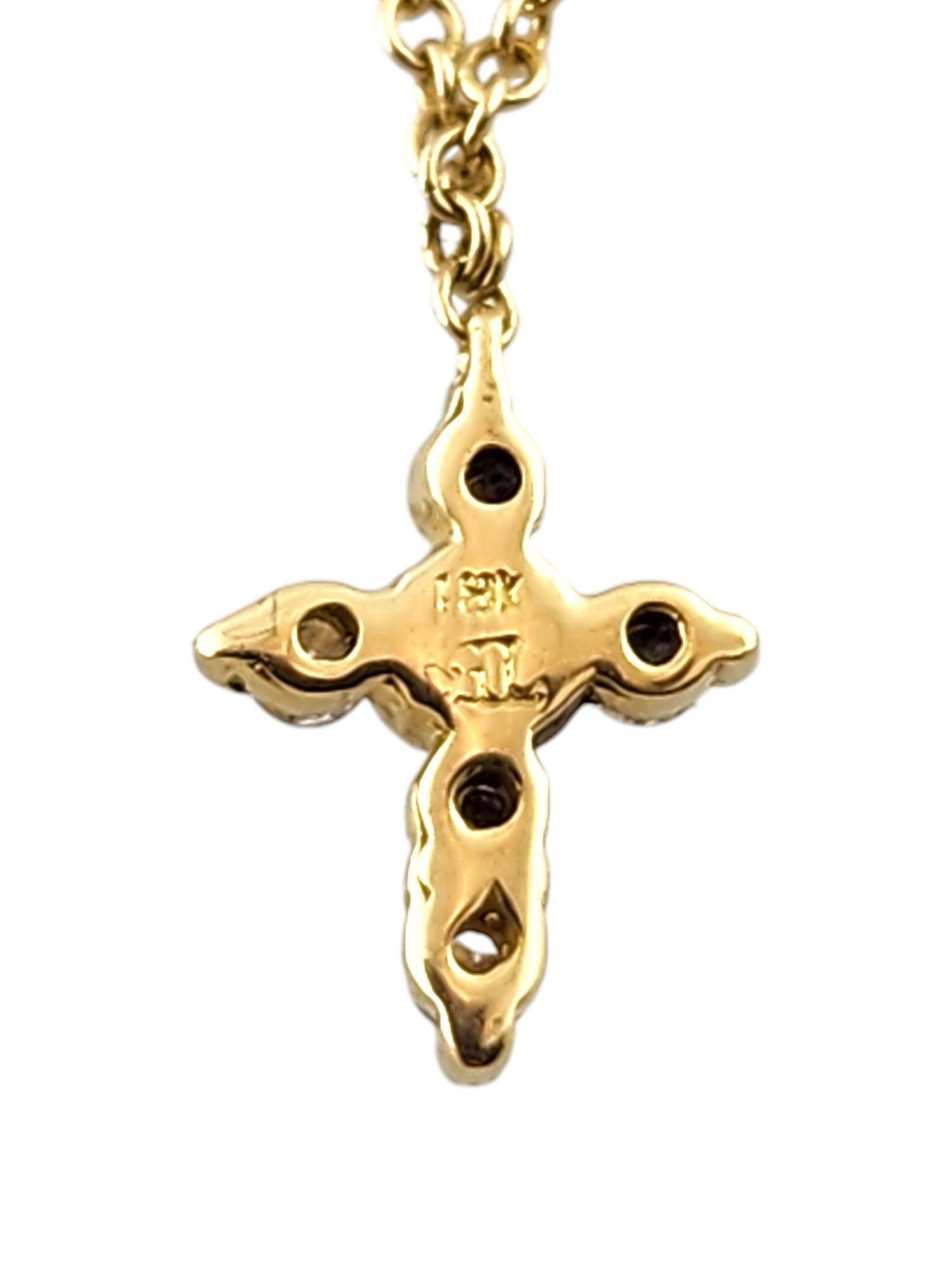 18 Karat Yellow Gold Mini Diamond Cross Necklace #18560 In Good Condition In Washington Depot, CT