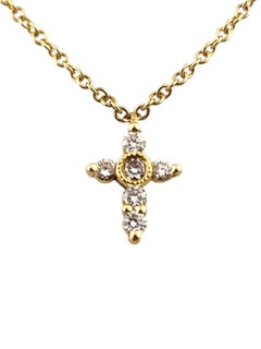 18 Karat Yellow Gold Mini Diamond Cross Necklace #18560