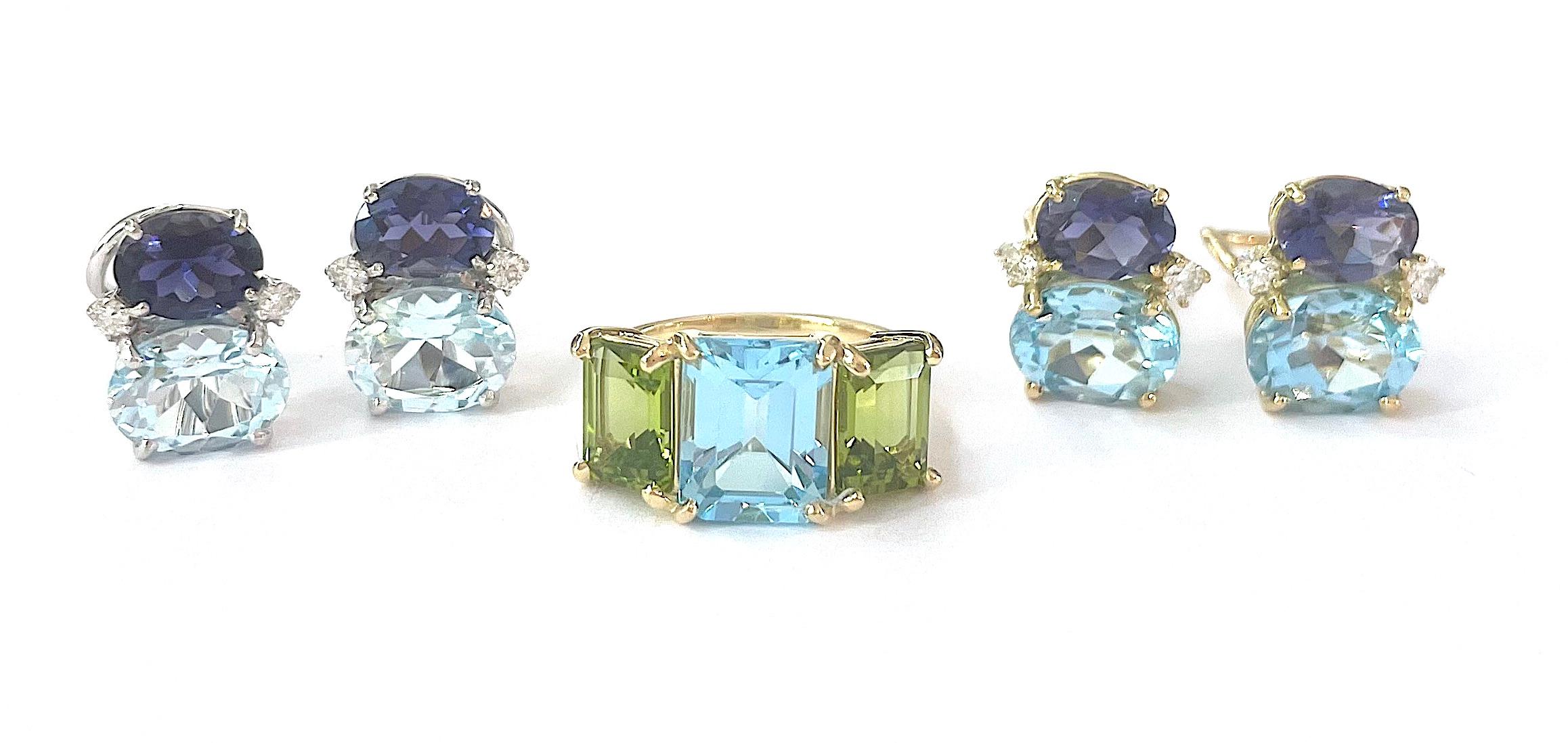 18 Karat Yellow Gold Mini Emerald Cut Ring with Orange Citrine and Blue Topaz For Sale 2