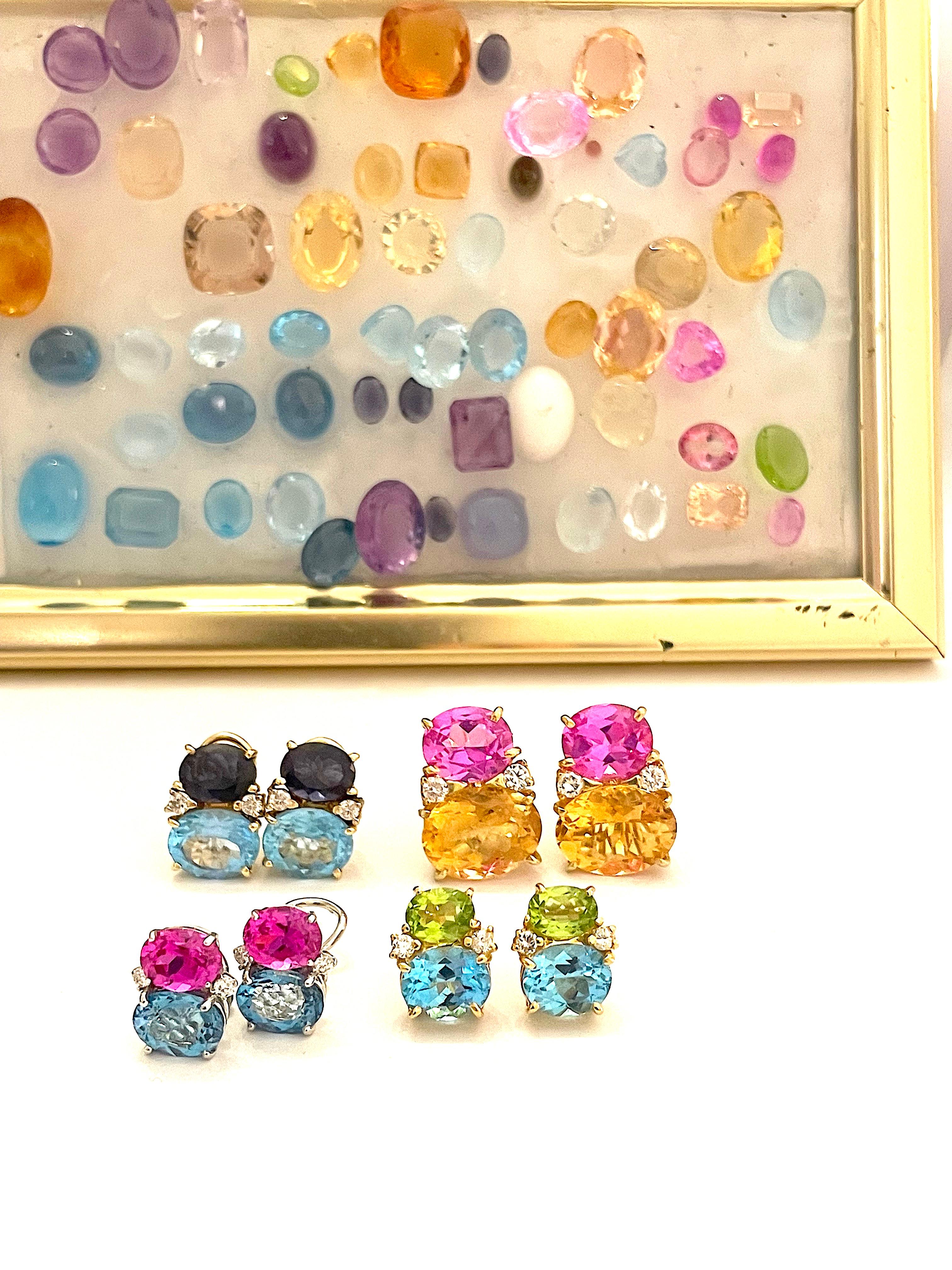 18 Karat Yellow Gold Mini GUM DROP Iolite Blue Topaz Diamond Earrings For Sale 5