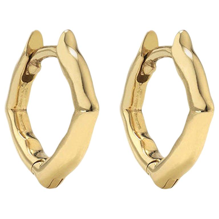18 Karat Yellow Gold Mini Hoop Earrings For Sale