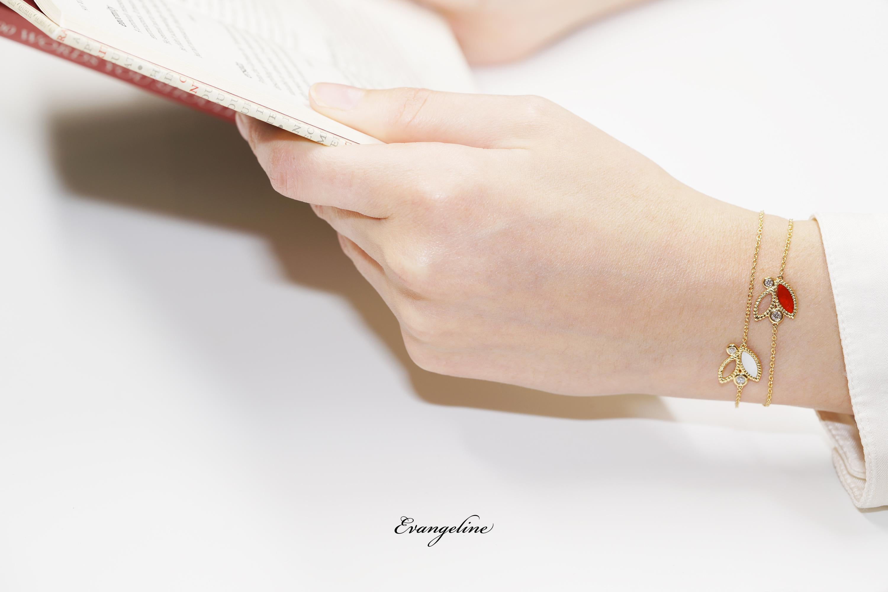 18 Karat Gelbgold Mini Q Garten-Armband mit Diamanten und Karneol für Damen oder Herren im Angebot