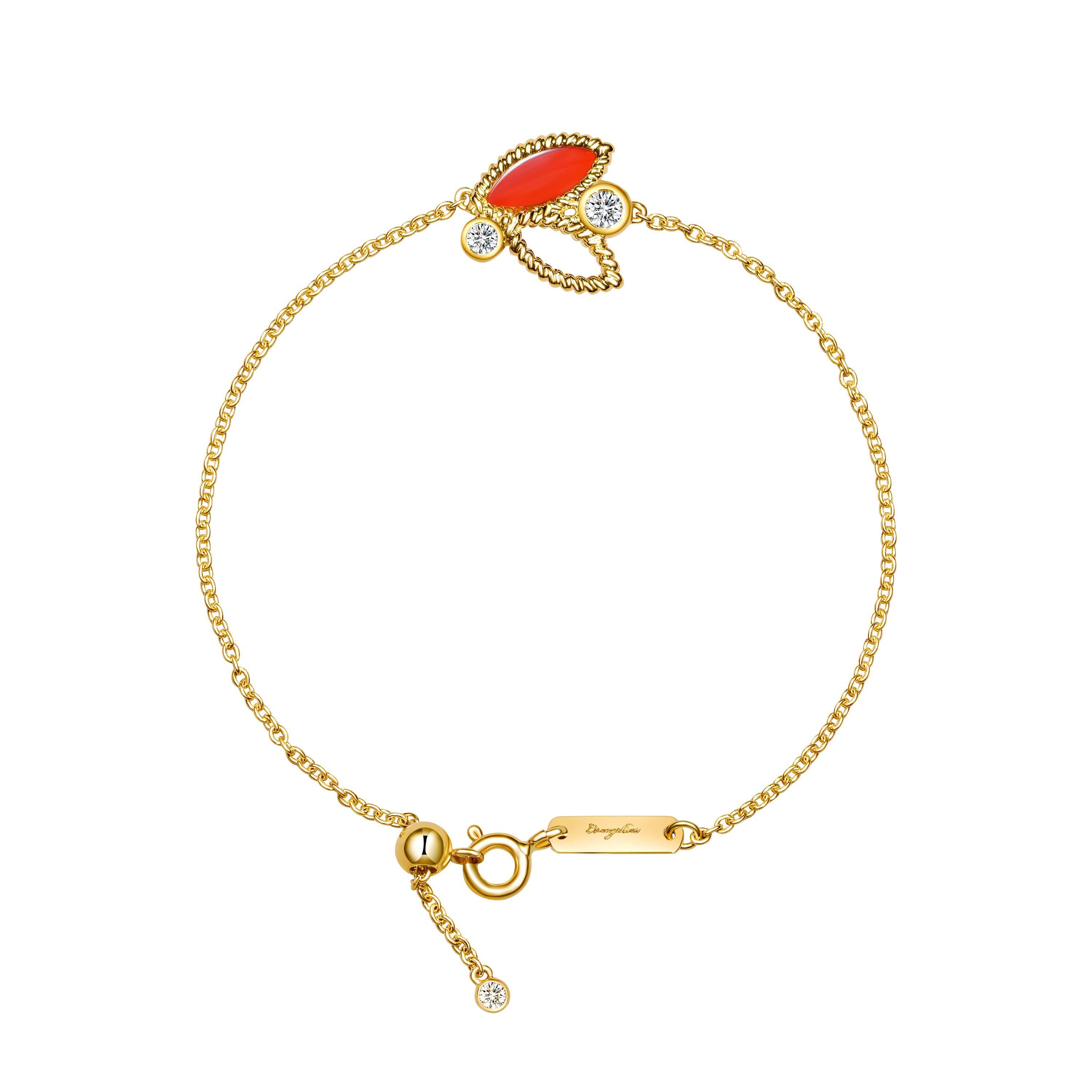 18 Karat Gelbgold Mini Q Garten-Armband mit Diamanten und Karneol