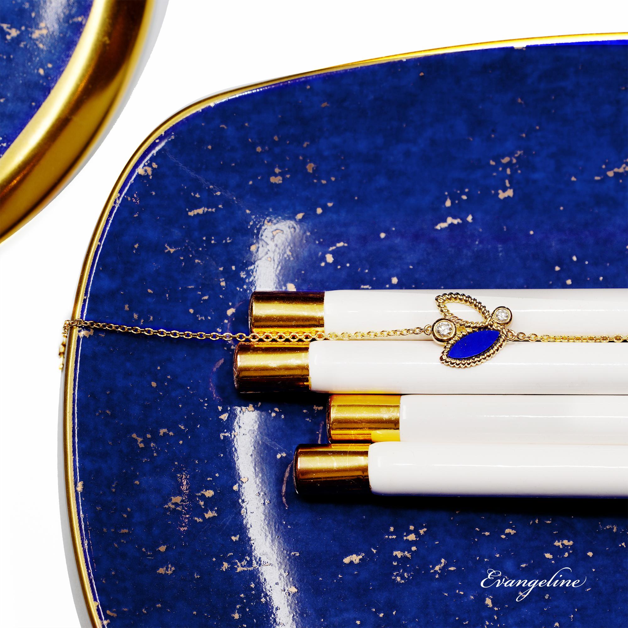 Contemporain Bracelet de jardin Mini Q en or jaune 18 carats avec diamants et lapis-lazuli en vente