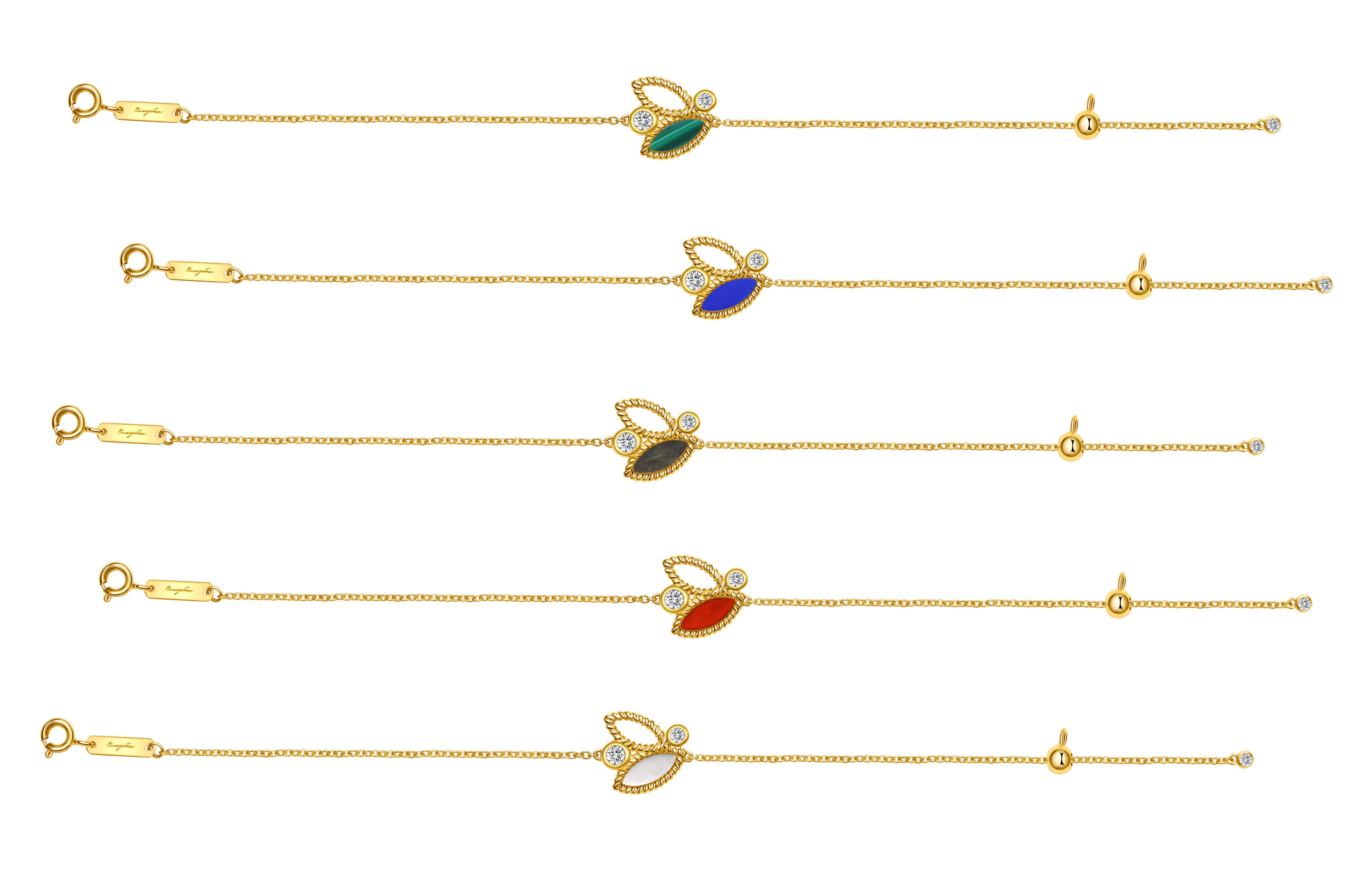 Bracelet de jardin Mini Q en or jaune 18 carats avec diamants et lapis-lazuli en vente 2