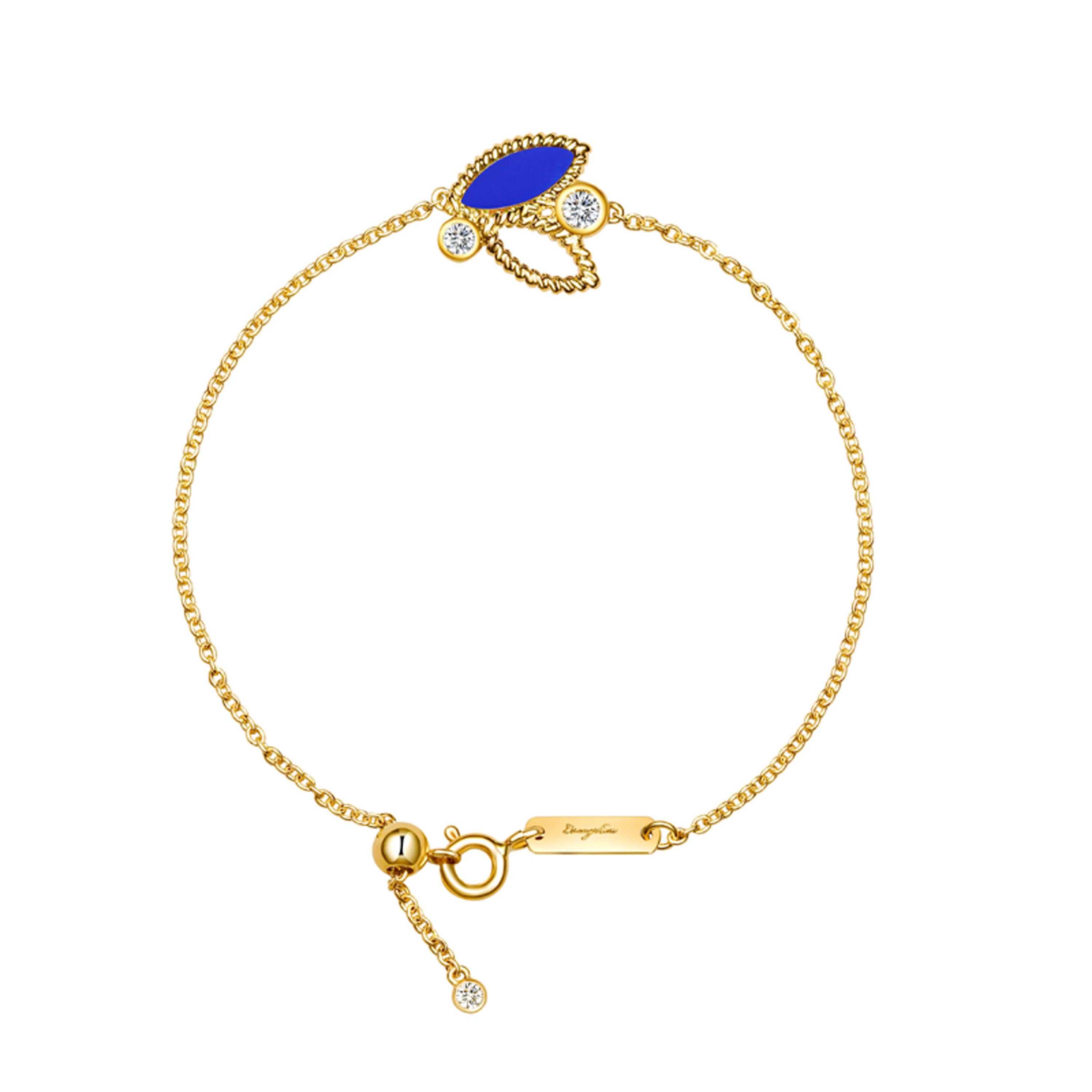 18 Karat Yellow Gold Mini Q Garden Bracelet with Diamonds and Lapis Lazuli For Sale