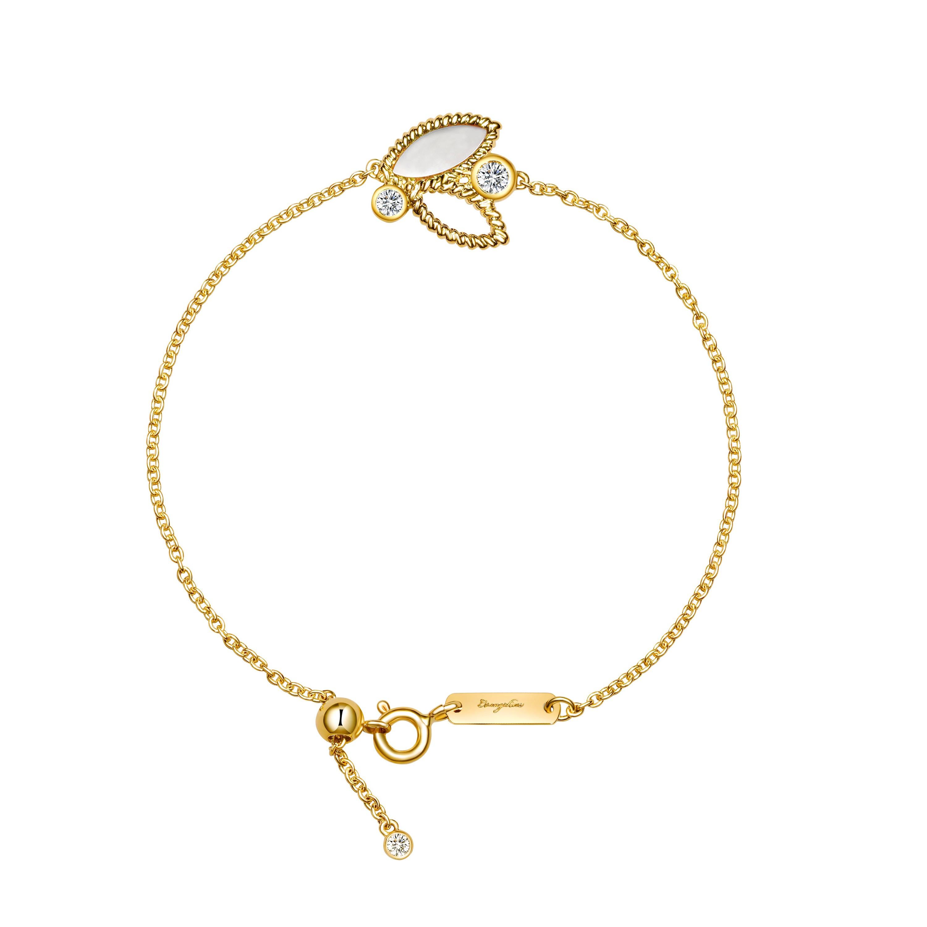 18 Karat Gelbgold Mini Q Garten-Armband mit Diamanten und Perlmutt