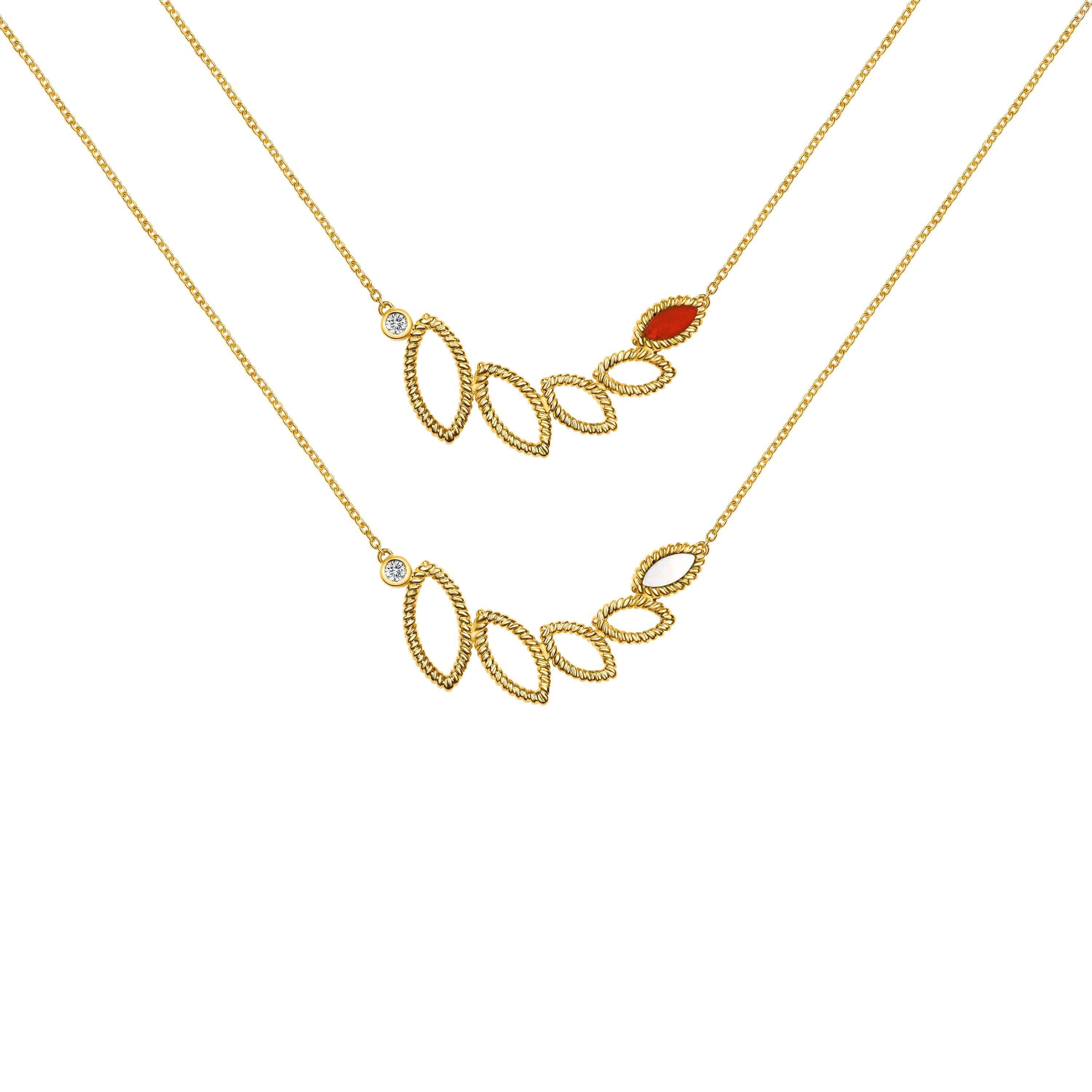 Marquise Cut 18 Karat Yellow Gold Mini Q Garden Necklace with Diamonds and Carnelian For Sale