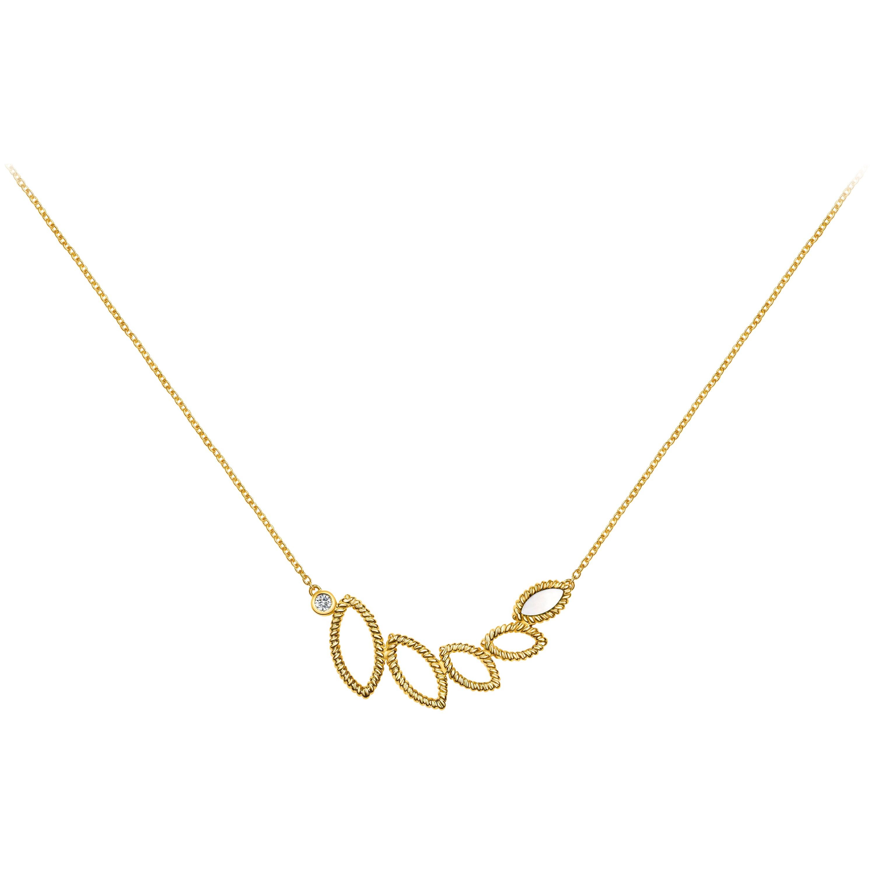 Collier de jardin mini Q en or jaune 18 carats avec diamants et nacre en vente