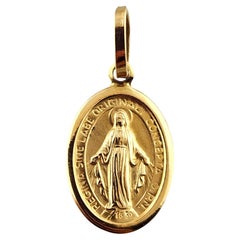 18 Karat Yellow Gold Miraculous Medal Blessed Mother Charm #18538