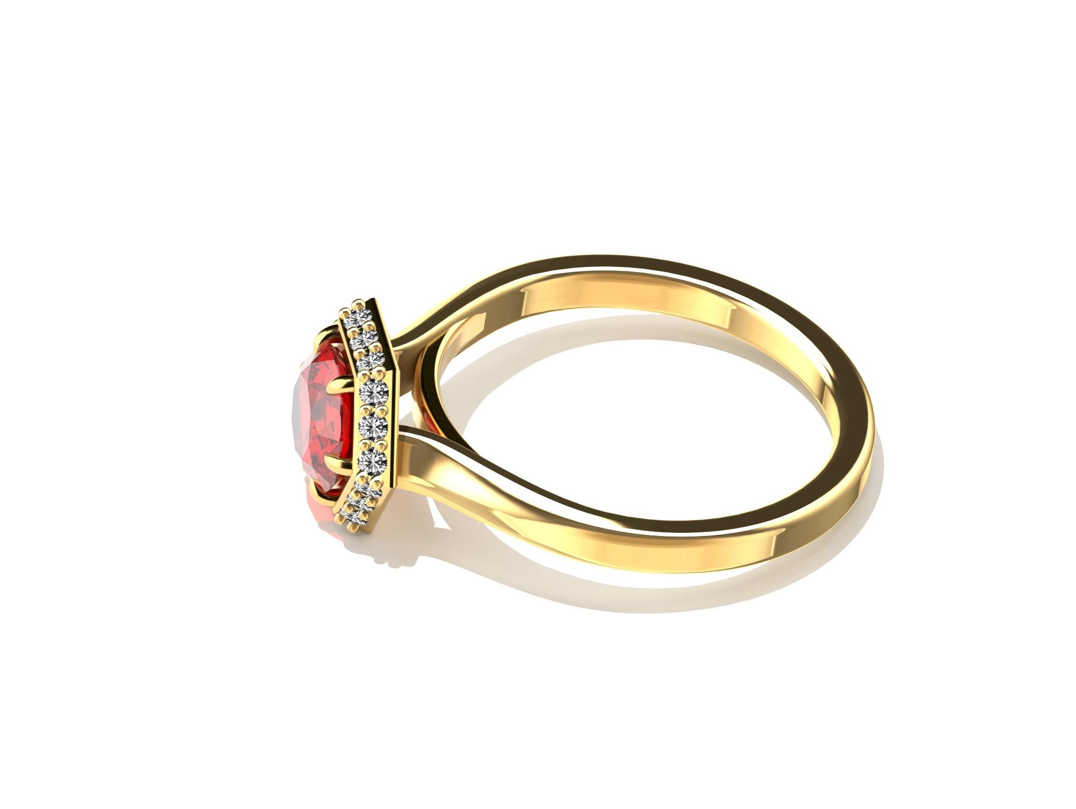 For Sale:  18 Karat Yellow Gold Modern Art Deco Ruby Ring 7