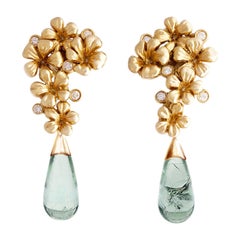 Yellow Gold Modern Style Clip-On Earrings with Diamonds and Tourmalines