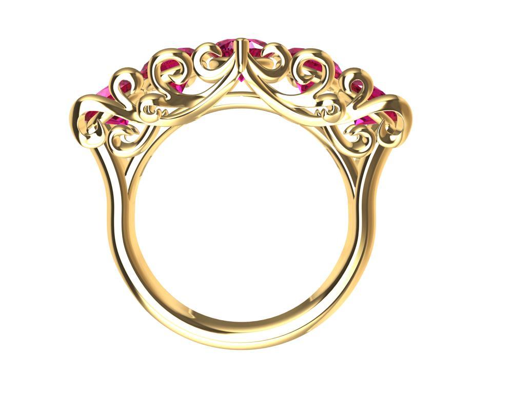 For Sale:  18 Karat Yellow Gold Modern Victorian Rubies Cocktail Ring 2