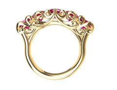 18 Karat Yellow Gold Modern Victorian Rubies Cocktail Ring