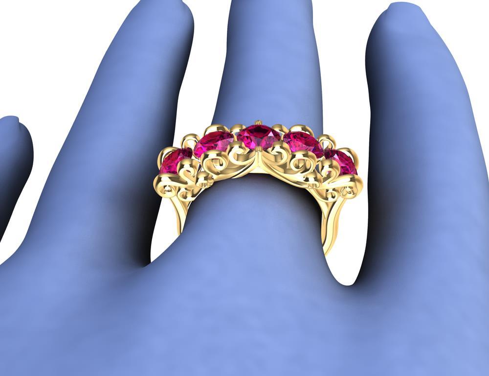 For Sale:  18 Karat Yellow Gold Modern Victorian Rubies Cocktail Ring 3