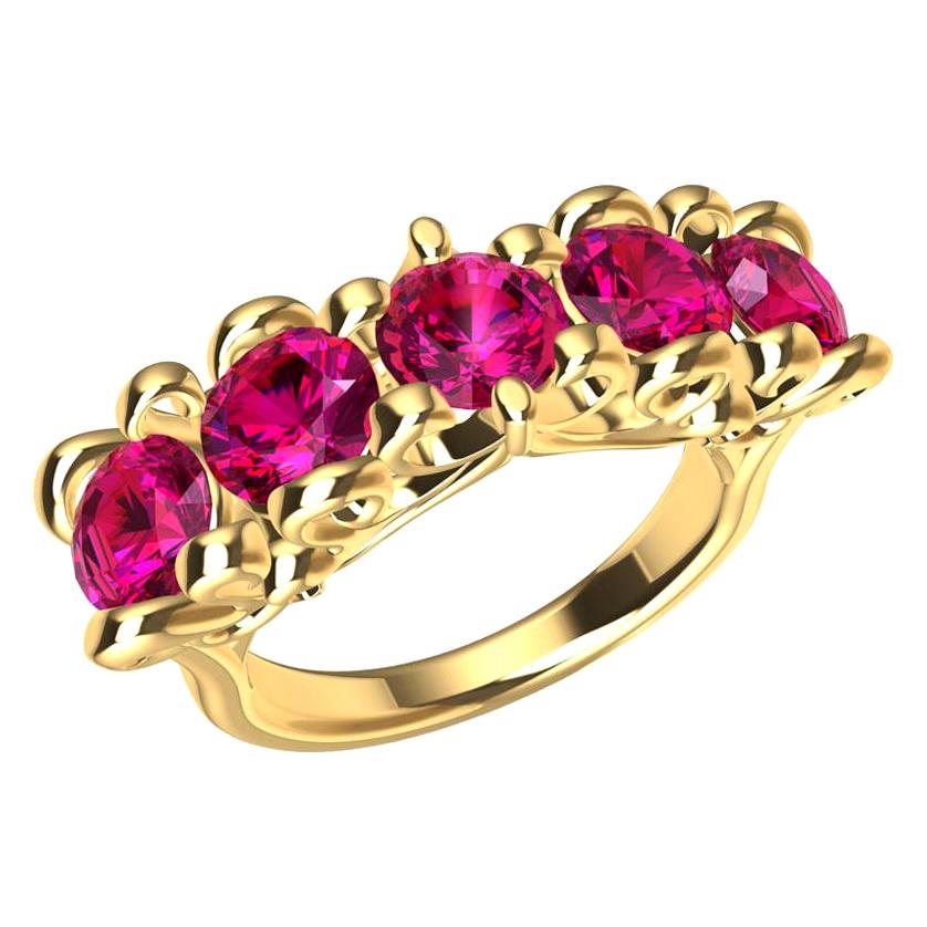 18 Karat Yellow Gold Modern Victorian Rubies Cocktail Ring