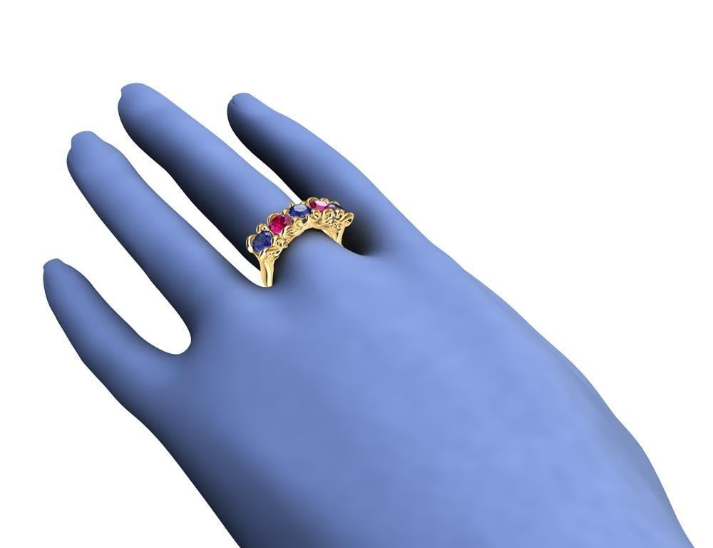 For Sale:  18 Karat Yellow Gold Modern Victorian Sapphires and Rubies Cocktail Ring 11