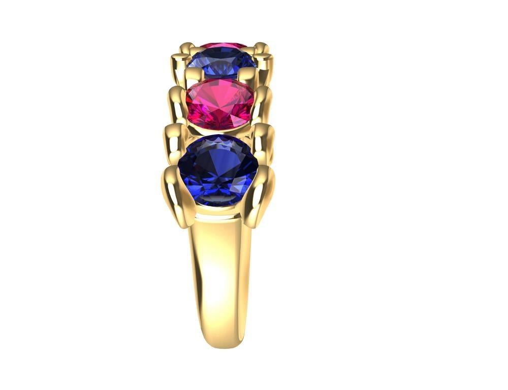 For Sale:  18 Karat Yellow Gold Modern Victorian Sapphires and Rubies Cocktail Ring 2