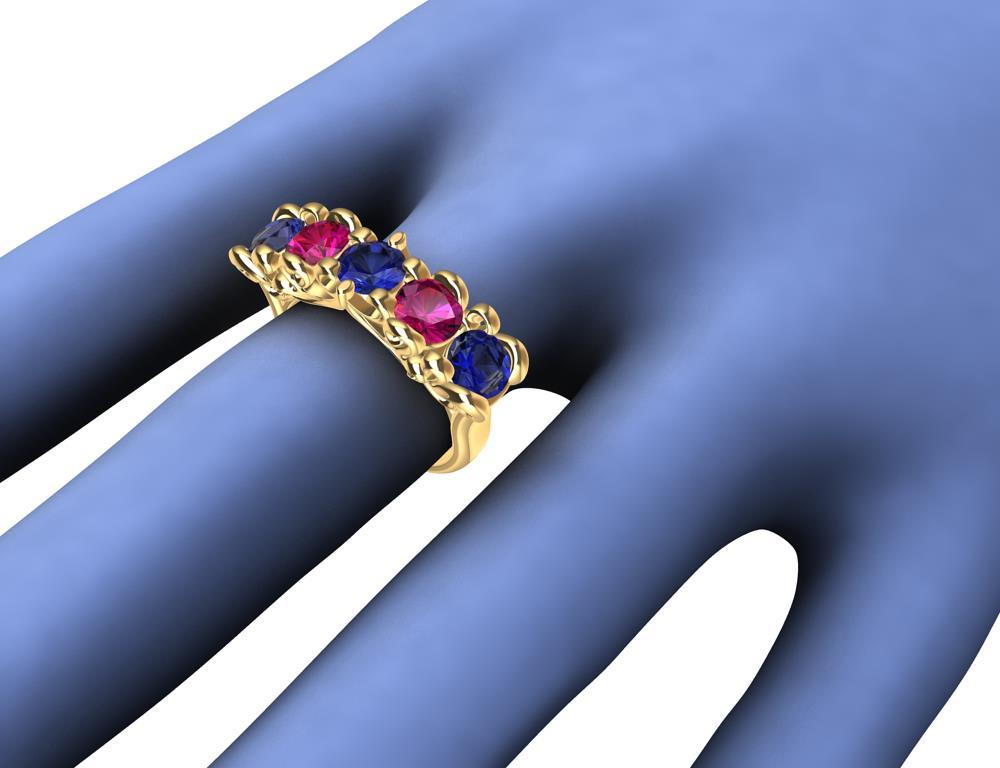 For Sale:  18 Karat Yellow Gold Modern Victorian Sapphires and Rubies Cocktail Ring 8