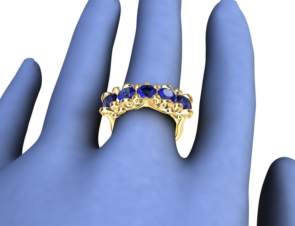 For Sale:  18 Karat Yellow Gold Modern Victorian Sapphires Cocktail Ring 3