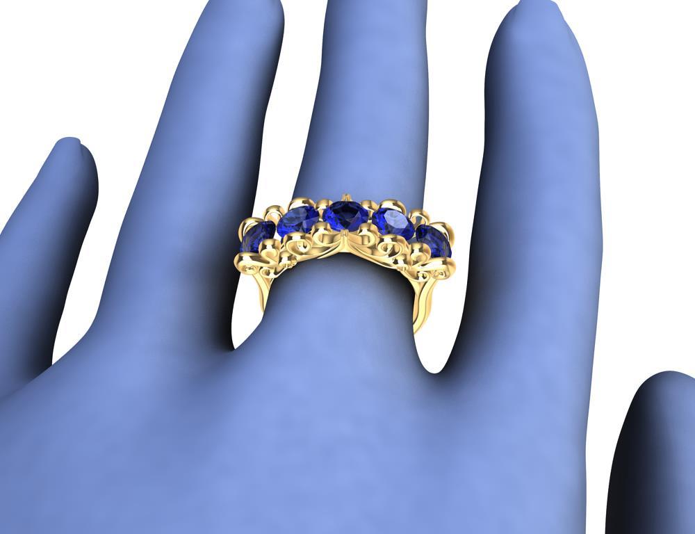 En vente :  Bague cocktail moderne victorienne en or jaune 18 carats et saphirs 4