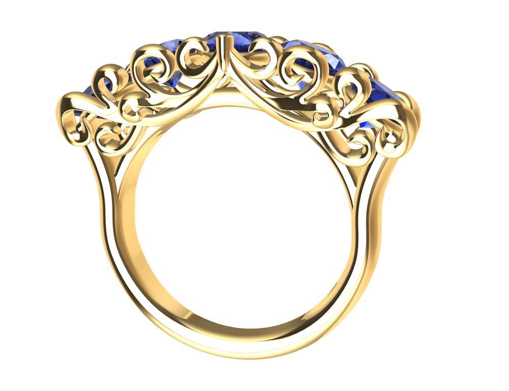 For Sale:  18 Karat Yellow Gold Modern Victorian Sapphires Cocktail Ring 4