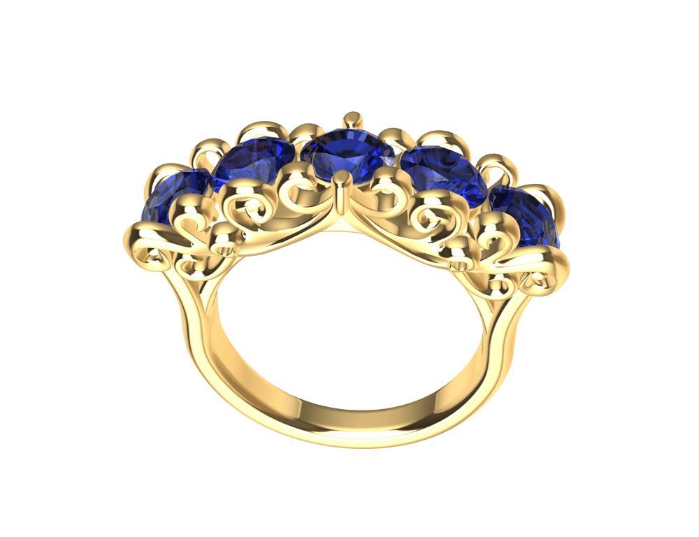 For Sale:  18 Karat Yellow Gold Modern Victorian Sapphires Cocktail Ring 6