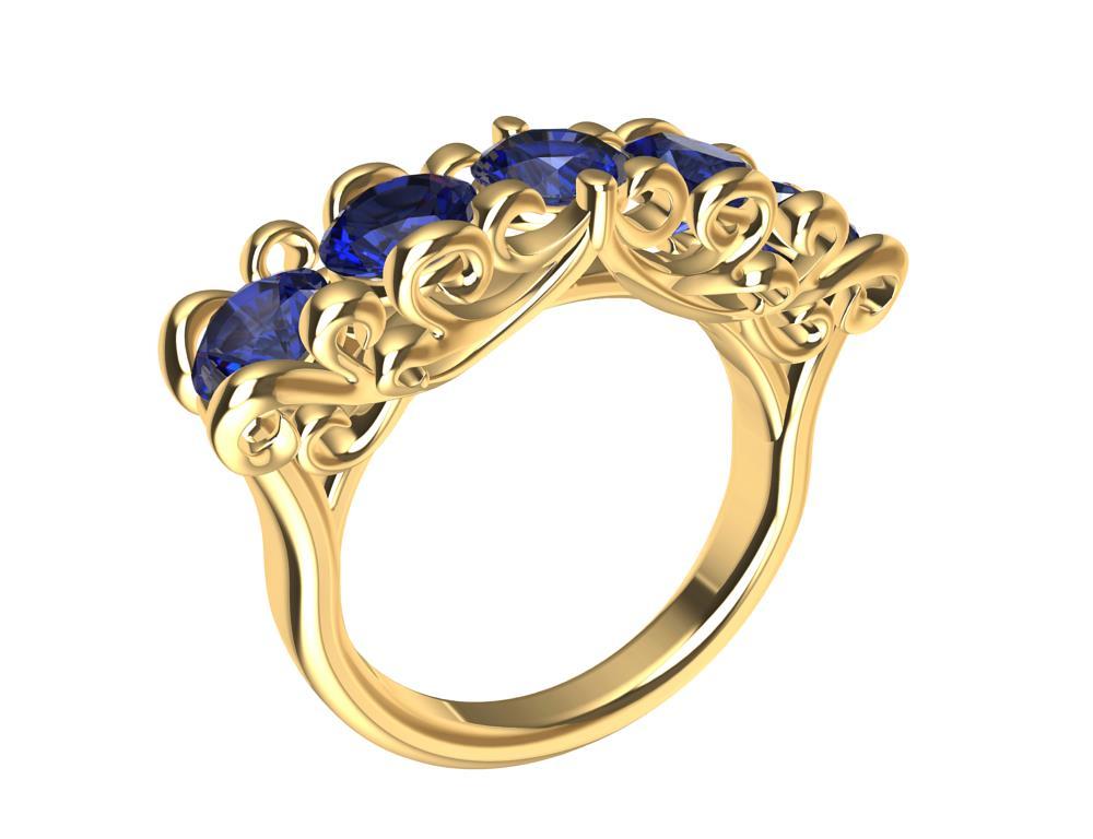 For Sale:  18 Karat Yellow Gold Modern Victorian Sapphires Cocktail Ring 7