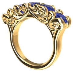 18 Karat Yellow Gold Modern Victorian Sapphires Cocktail Ring