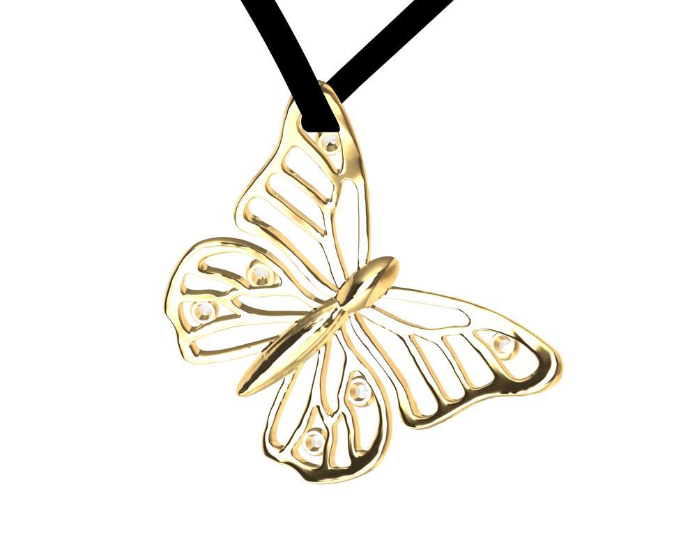 18 Karat Yellow Gold Monarch Butterfly and GIA Diamonds Pendant Necklace For Sale 1