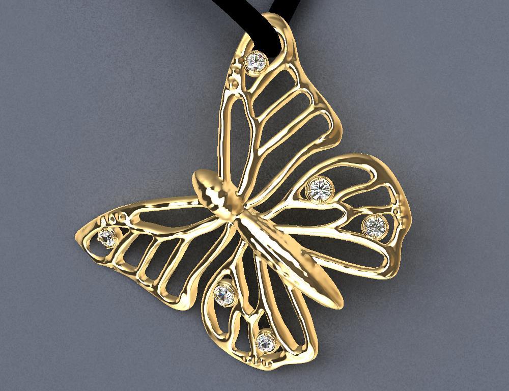 18 Karat Yellow Gold Petite Monarch Butterfly and GIA Diamonds Pendant Necklace, Tiffany Designer, Thomas Kurilla sculpted this butterfly pendant for the new Fall season. Butterflies have always captured the imagination of designers with their