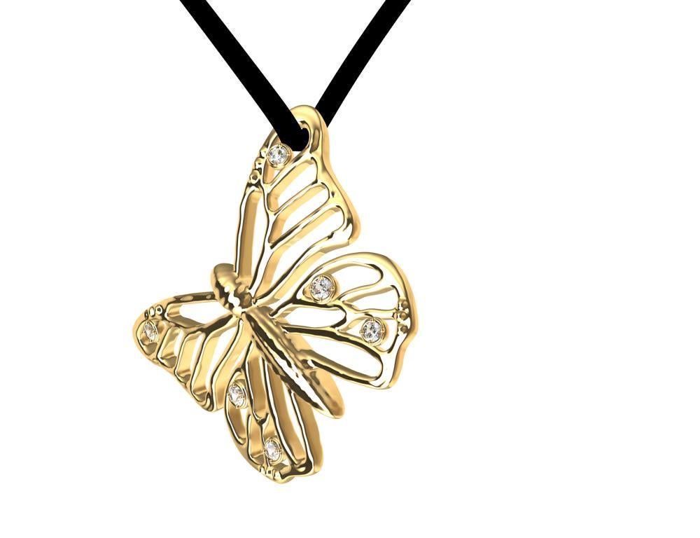 Contemporain Collier pendentif en or jaune 18 carats avec papillon de papillon et diamants certifiés GIA en vente